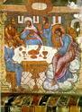 Явление ангела Аврааму и Сарре. Фреска северной паперти церкви Воскресения в Ярославле